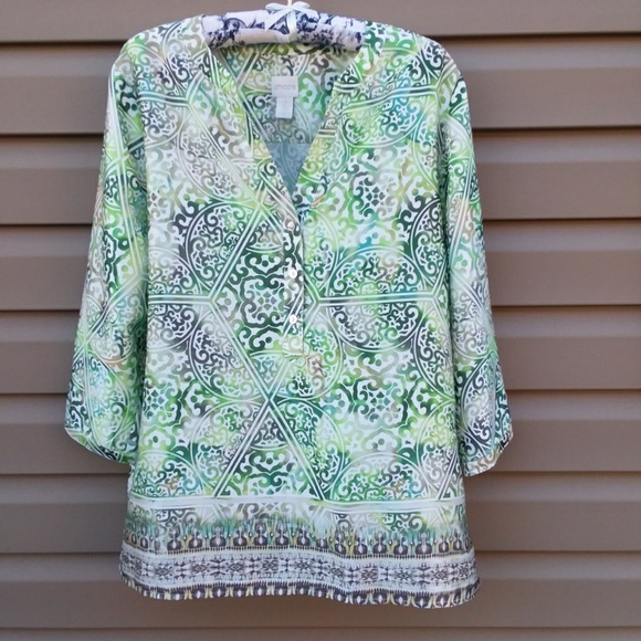 Chico's Tops - Chico's 2 Green White Blouse